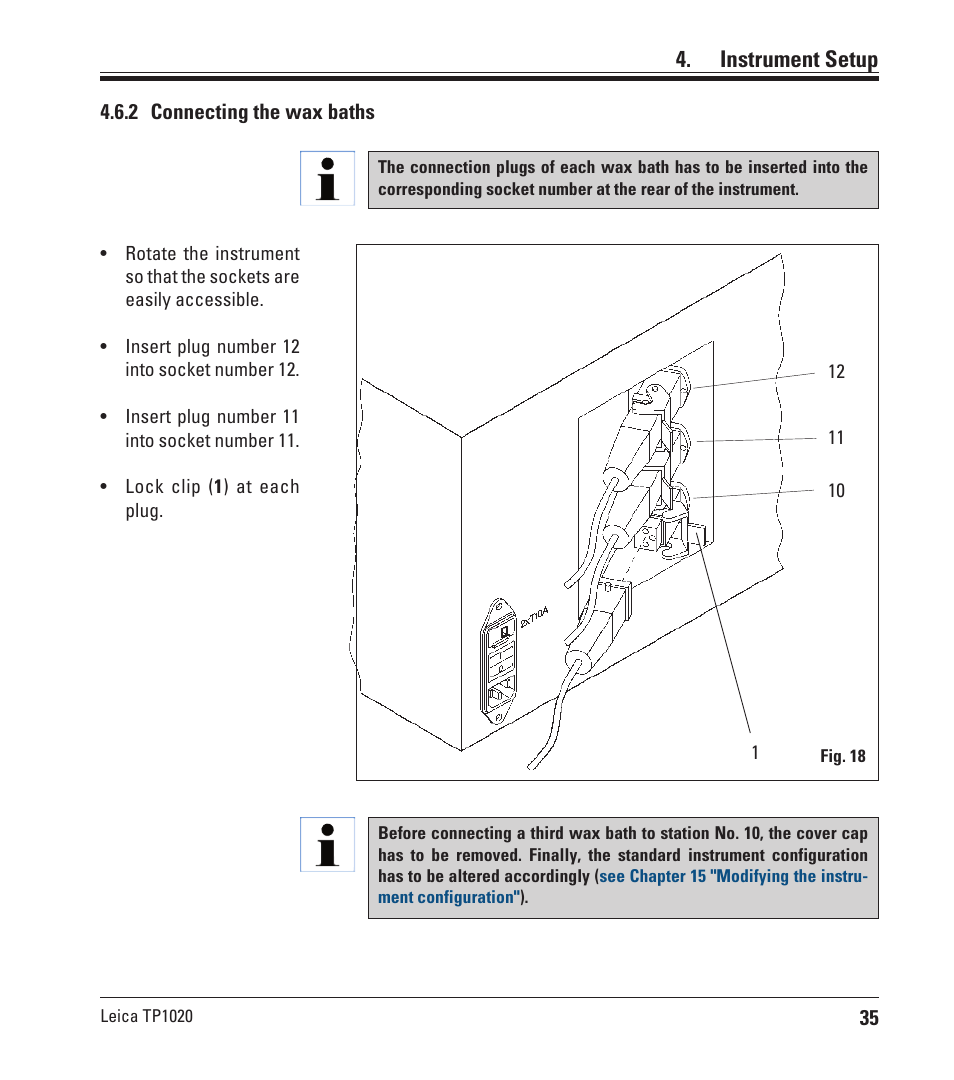 2 connecting the wax baths, Instrument setup | Leica Biosystems TP1020 User Manual | Page 35 / 102