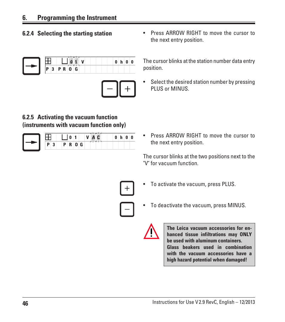 4 selecting the starting station, Programming the instrument | Leica Biosystems TP1020 User Manual | Page 46 / 102