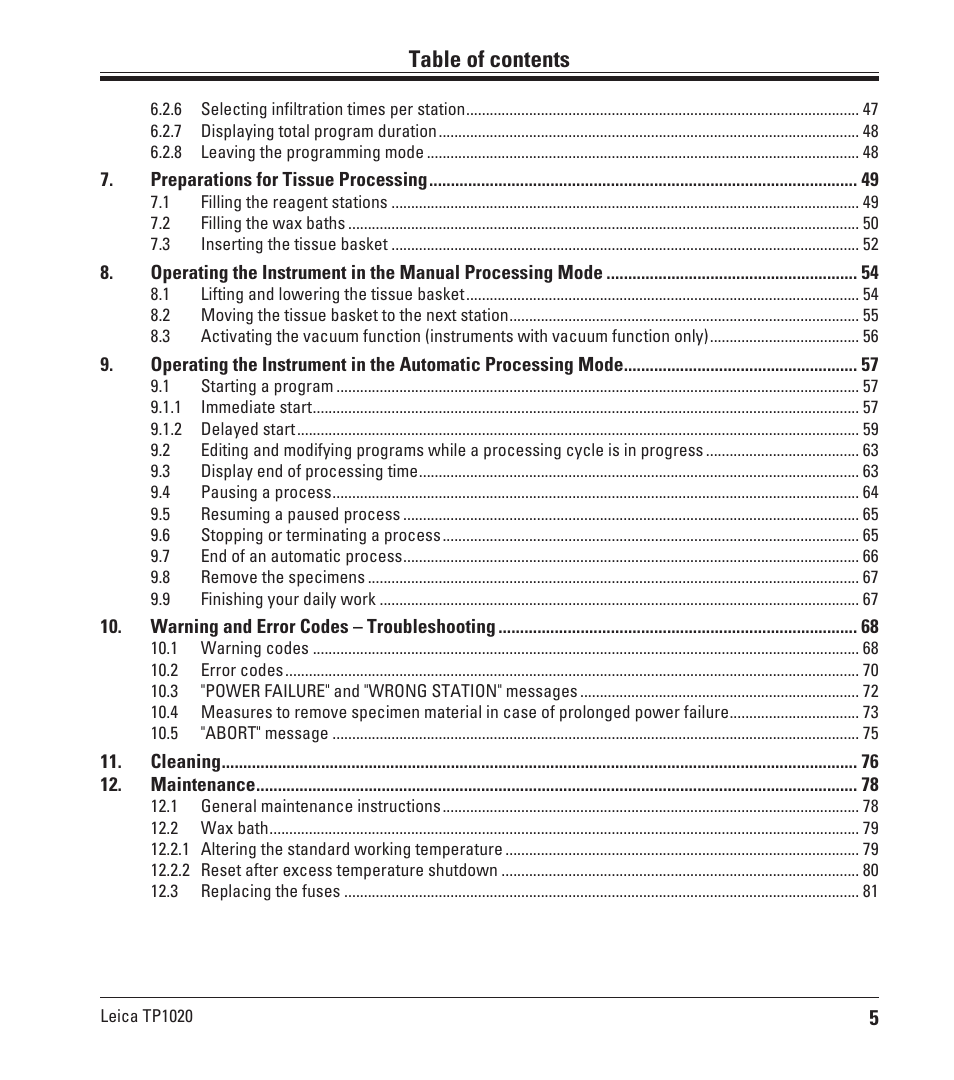 Leica Biosystems TP1020 User Manual | Page 5 / 102