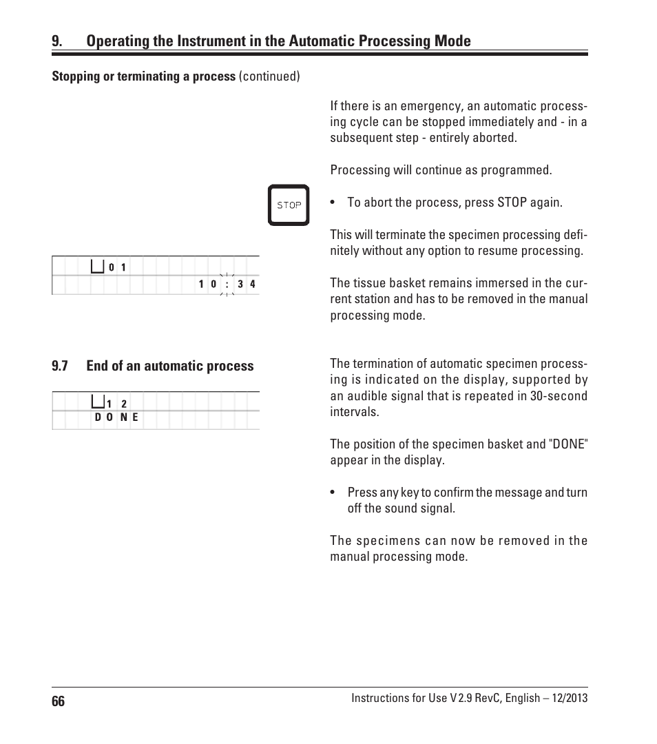 7 end of an automatic process, End of an automatic process | Leica Biosystems TP1020 User Manual | Page 66 / 102