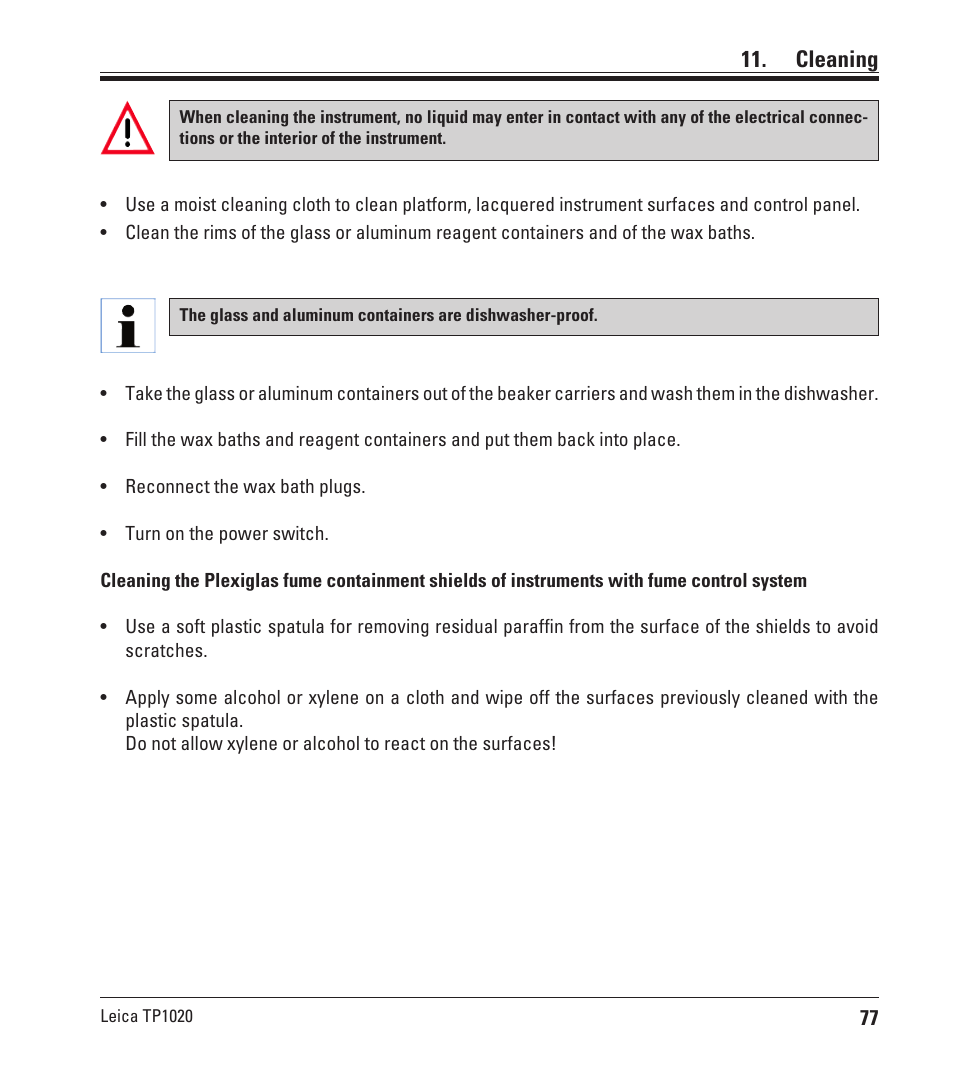 Cleaning | Leica Biosystems TP1020 User Manual | Page 77 / 102