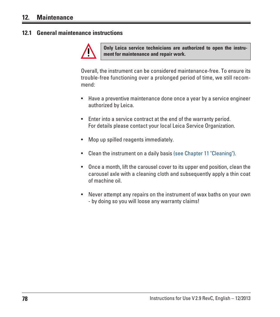 Maintenance, 1 general maintenance instructions | Leica Biosystems TP1020 User Manual | Page 78 / 102