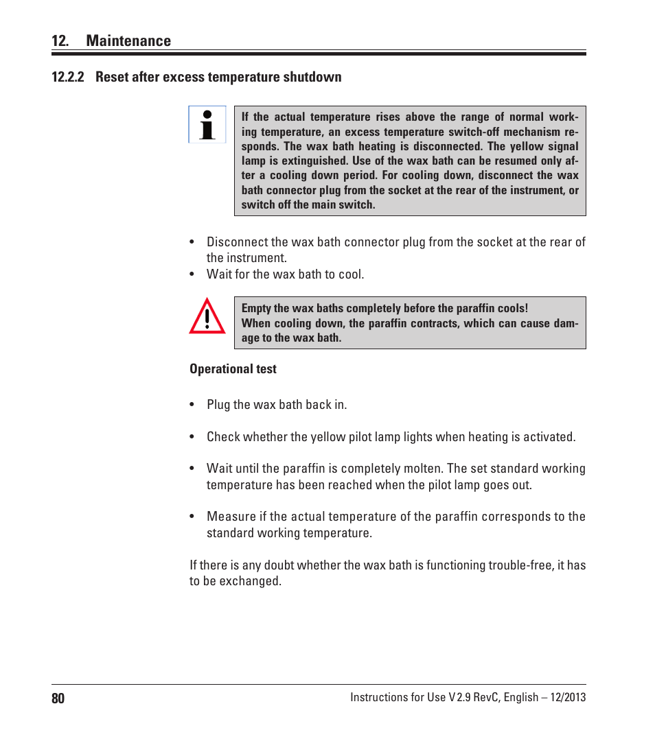 2 reset after excess temperature shutdown, Maintenance | Leica Biosystems TP1020 User Manual | Page 80 / 102