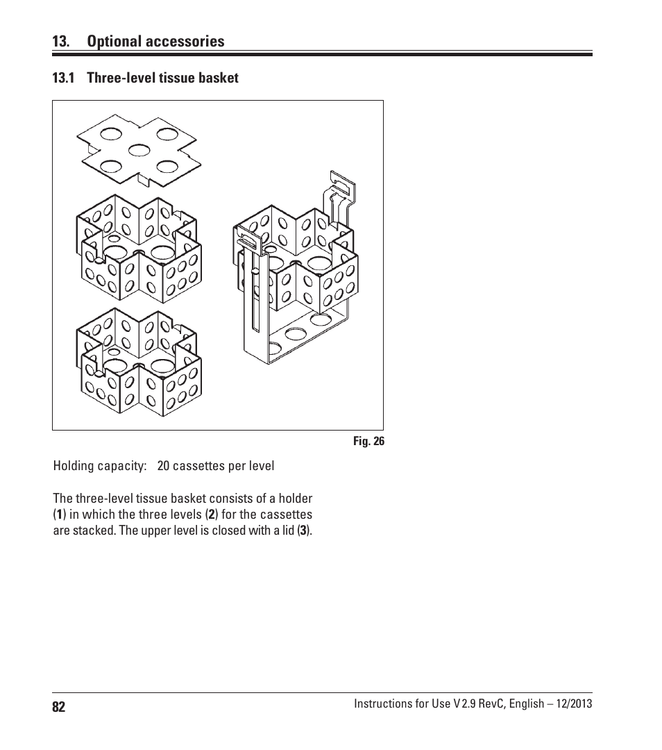 Optional accessories, 1 three-level tissue basket | Leica Biosystems TP1020 User Manual | Page 82 / 102