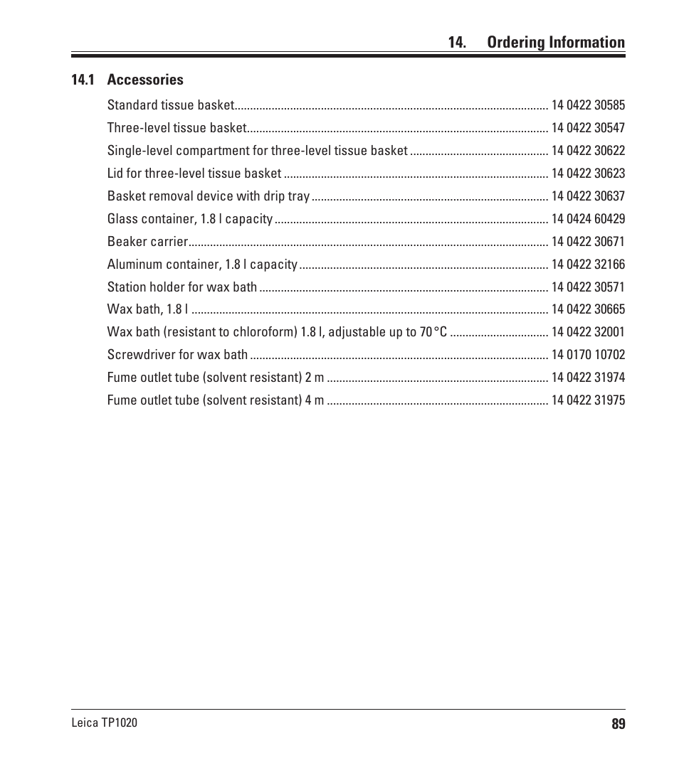 Ordering information, 1 accessories | Leica Biosystems TP1020 User Manual | Page 89 / 102