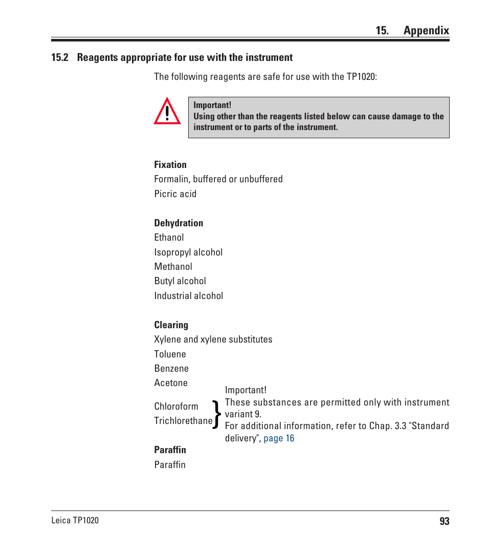 2 reagents appropriate for use with the instrument | Leica Biosystems TP1020 User Manual | Page 93 / 102