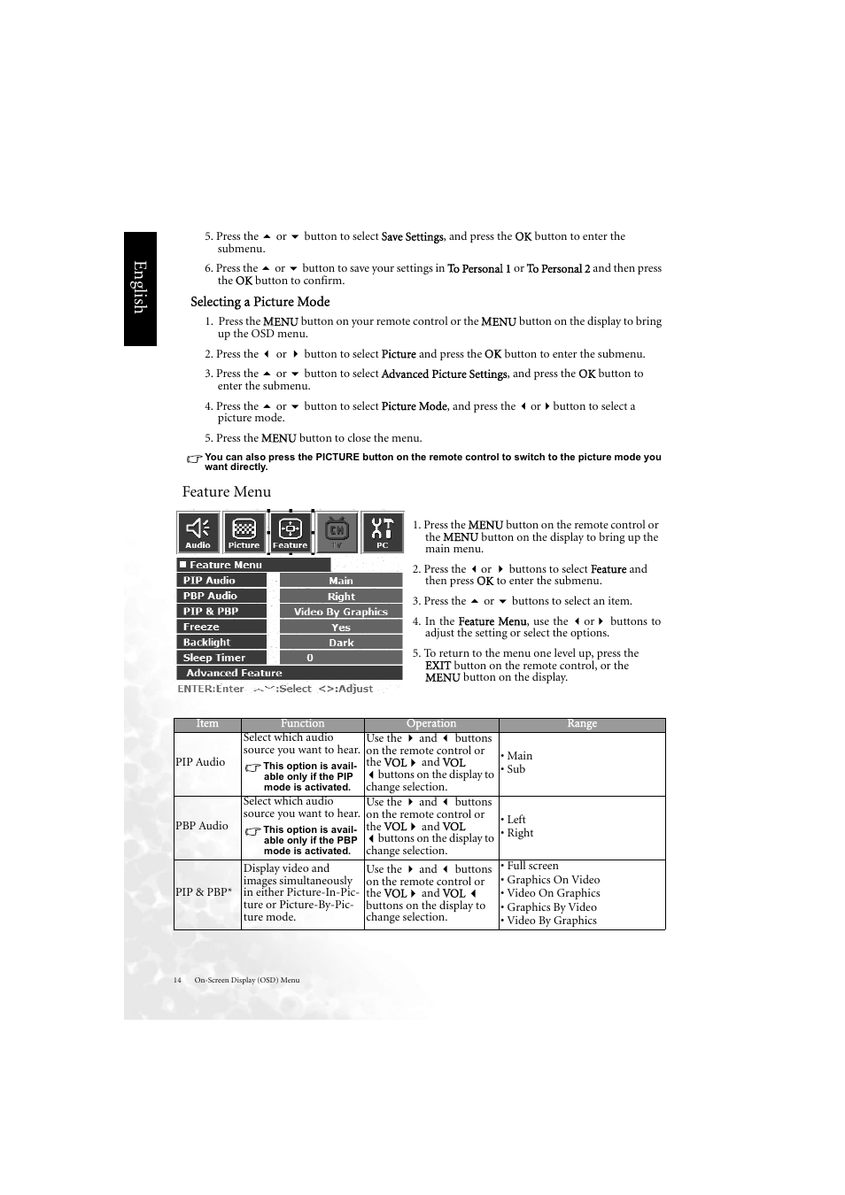 Feature menu, Eng lish | BenQ DV3750 User Manual | Page 20 / 26