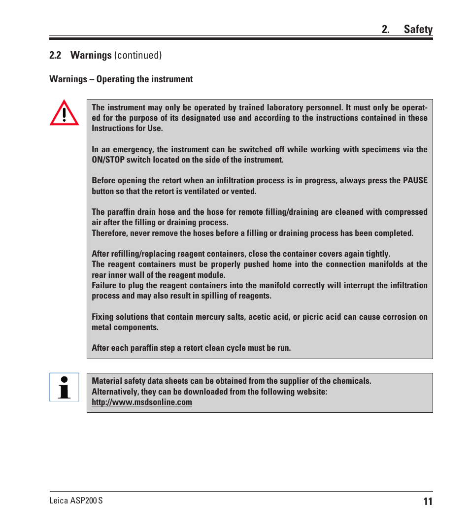 Safety | Leica Biosystems ASP200 S User Manual | Page 11 / 88