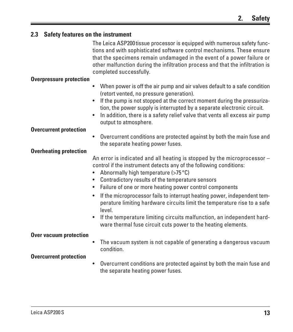 3 safety features on the instrument, Safety features on the instrument, Safety | Leica Biosystems ASP200 S User Manual | Page 13 / 88