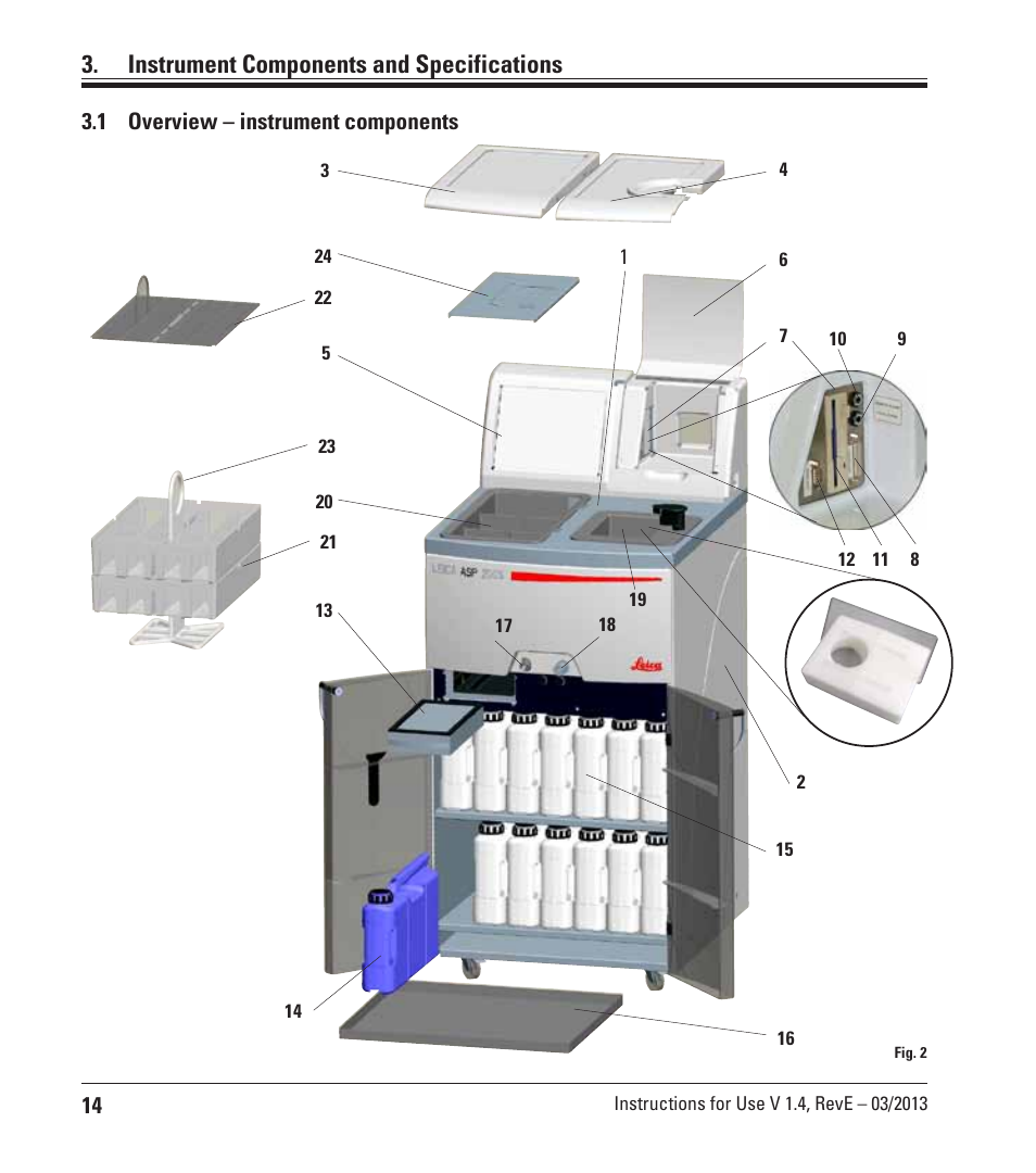 Instrument components and specifications, 1 overview - instrument components, Overview - instrument components | 1 overview – instrument components | Leica Biosystems ASP200 S User Manual | Page 14 / 88