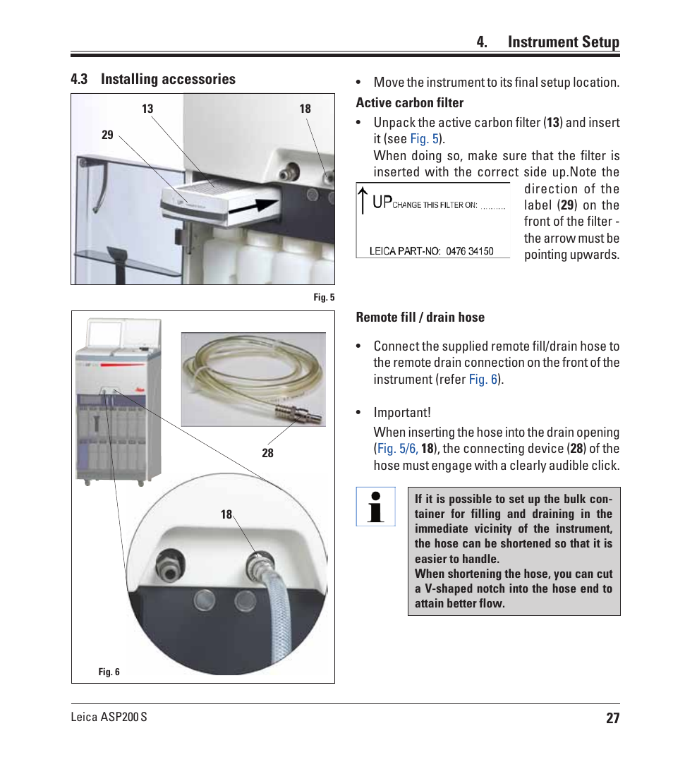 3 installing accessories, Installing accessories, Instrument setup | Leica Biosystems ASP200 S User Manual | Page 27 / 88