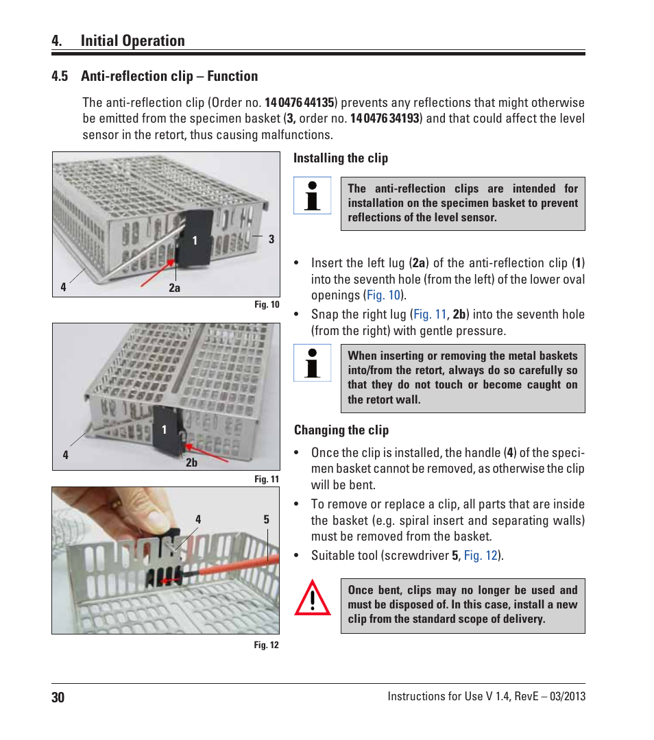 5 anti-reflection clip – function, Anti-reflection clip – function, Initial operation | Leica Biosystems ASP200 S User Manual | Page 30 / 88