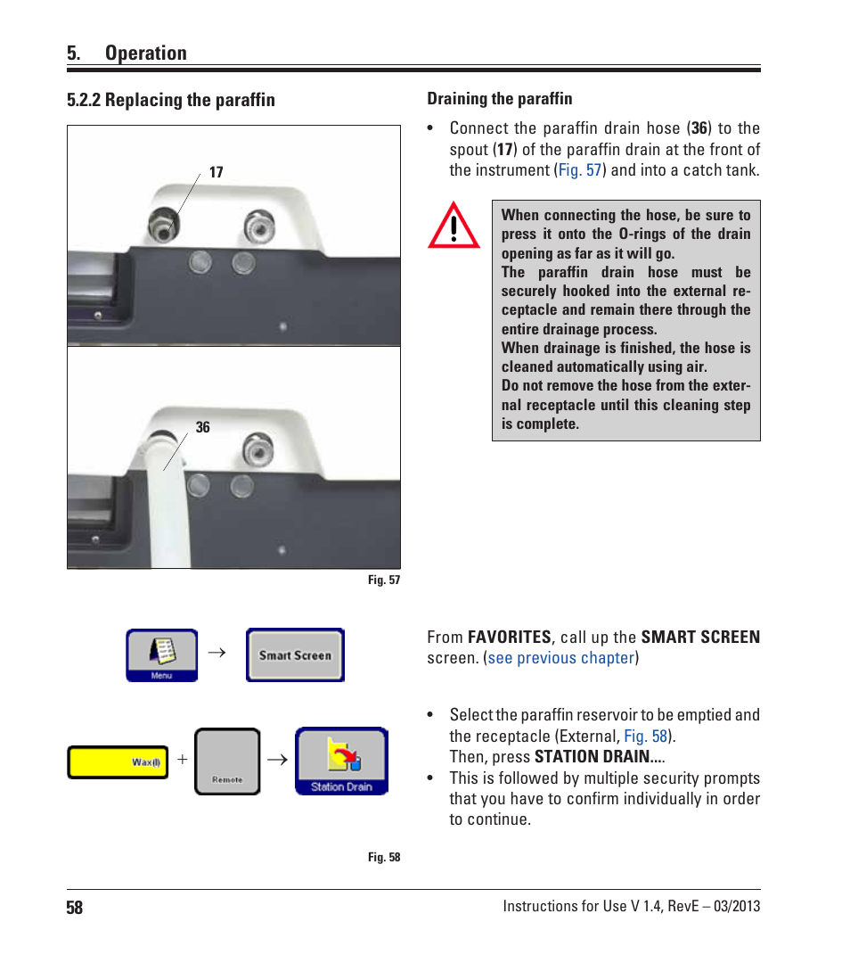 2 replacing the paraffin, Operation | Leica Biosystems ASP200 S User Manual | Page 58 / 88