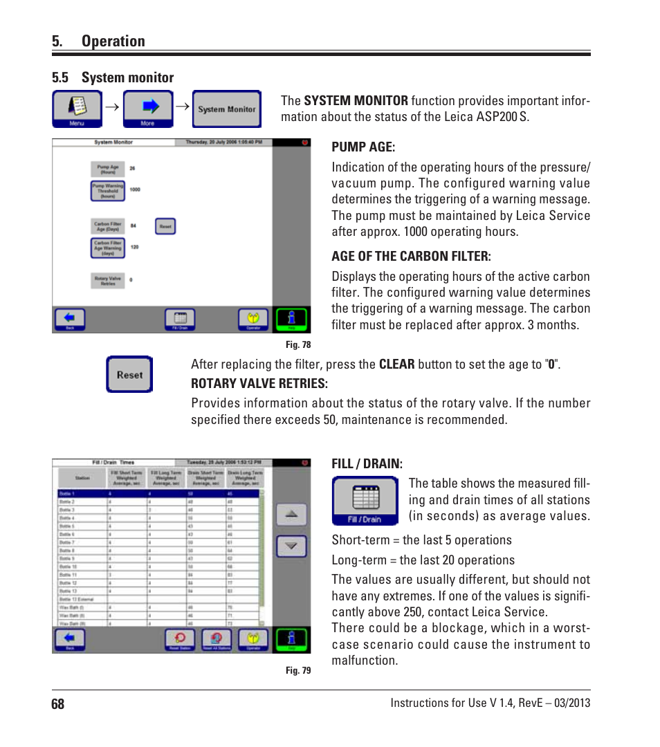 5 system monitor, System monitor, Operation | Leica Biosystems ASP200 S User Manual | Page 68 / 88