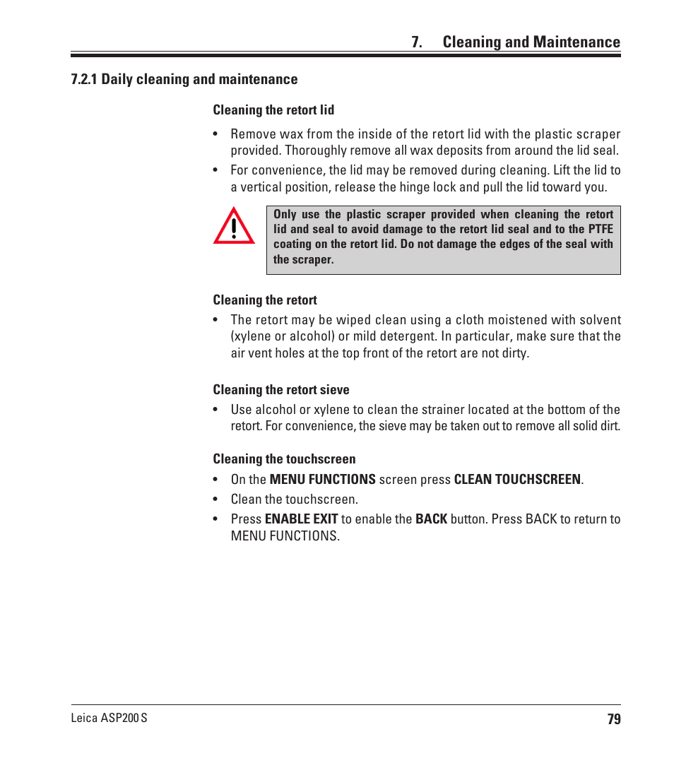 1 daily cleaning and maintenance, Cleaning and maintenance | Leica Biosystems ASP200 S User Manual | Page 79 / 88