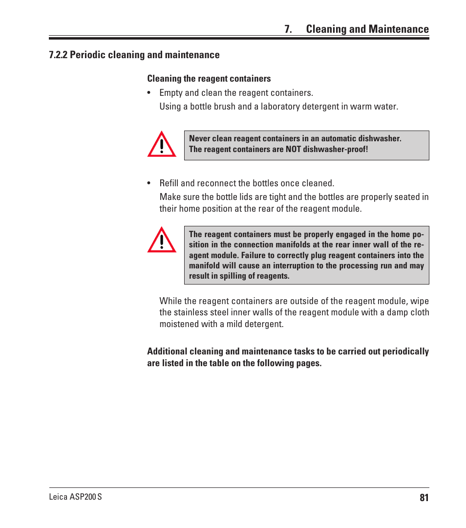 2 periodic cleaning and maintenance, Cleaning and maintenance | Leica Biosystems ASP200 S User Manual | Page 81 / 88