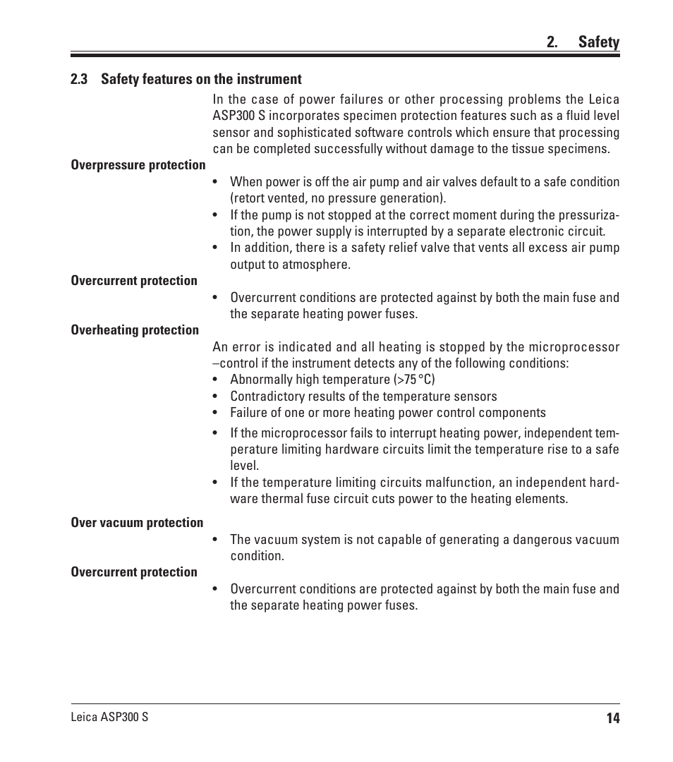 3 safety features on the instrument, Safety features on the instrument, Safety | Leica Biosystems ASP300 S User Manual | Page 13 / 88