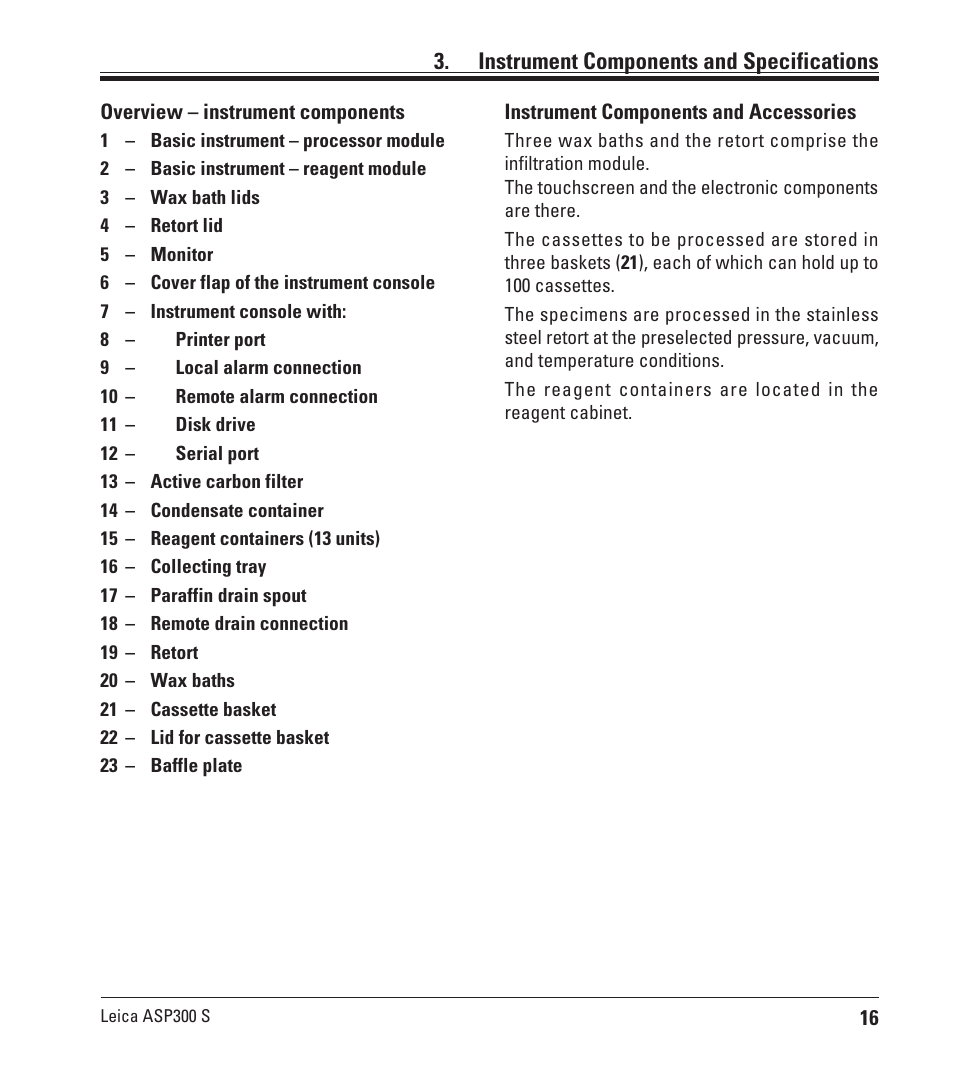 Instrument components and specifications | Leica Biosystems ASP300 S User Manual | Page 15 / 88