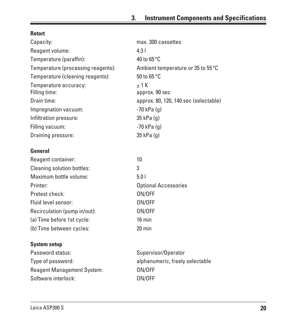 Instrument components and specifications | Leica Biosystems ASP300 S User Manual | Page 19 / 88