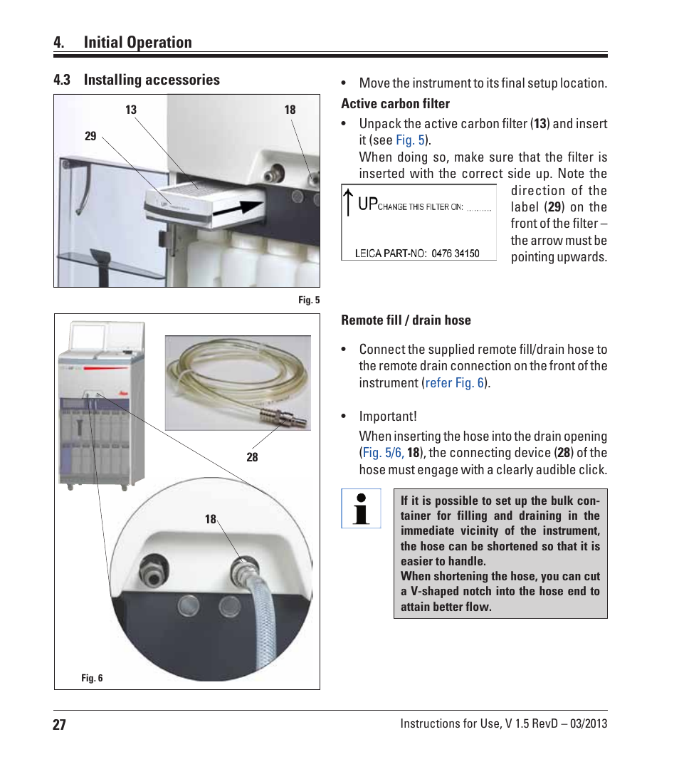 3 installing accessories, Installing accessories, Initial operation | Leica Biosystems ASP300 S User Manual | Page 26 / 88