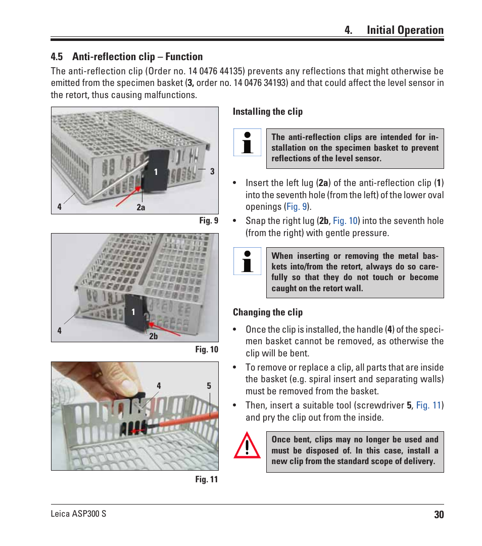 5 anti-reflection clip – function, Anti-reflection clip – function, Initial operation | Leica Biosystems ASP300 S User Manual | Page 29 / 88