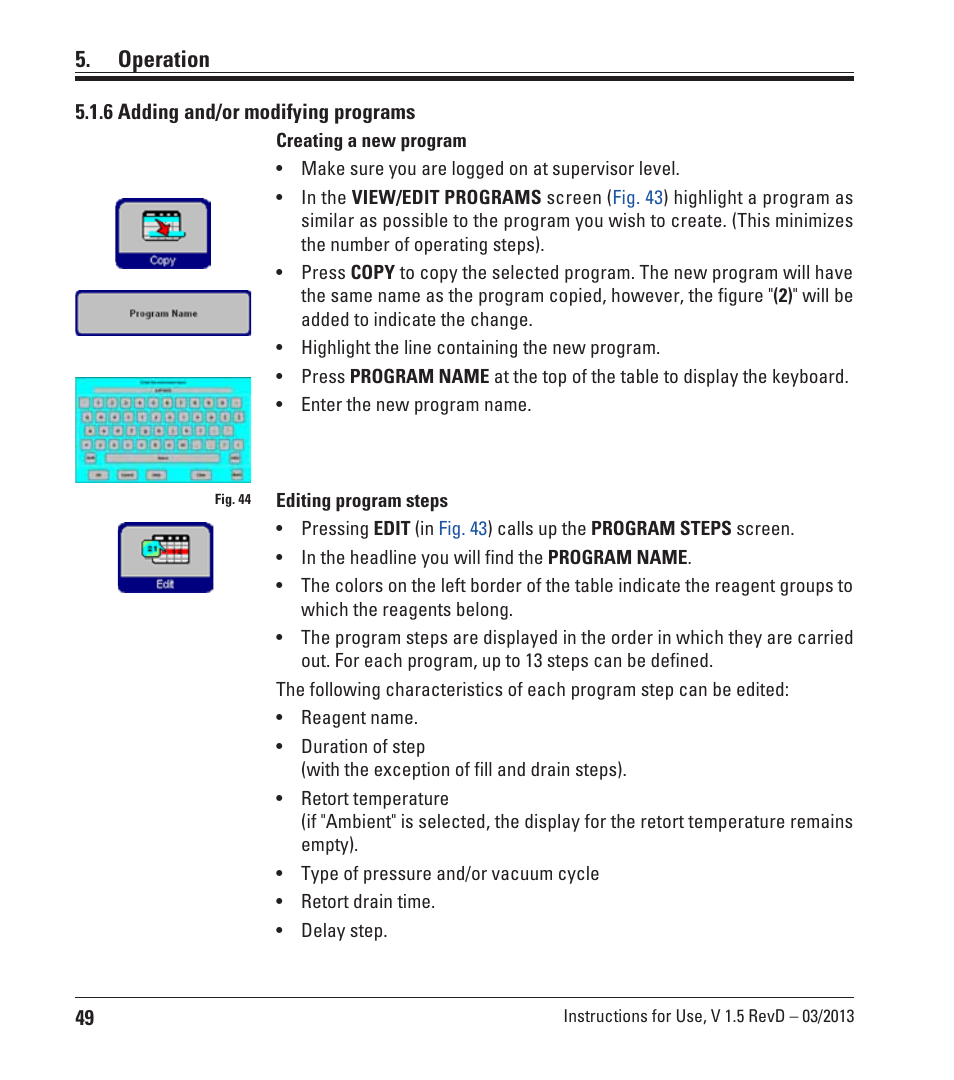 6 adding and/or modifying programs, Operation | Leica Biosystems ASP300 S User Manual | Page 48 / 88