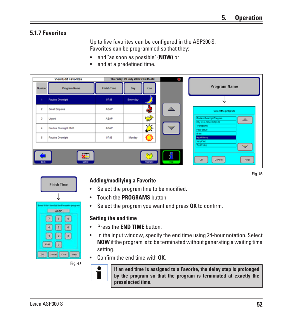 7 favorites, Operation | Leica Biosystems ASP300 S User Manual | Page 51 / 88