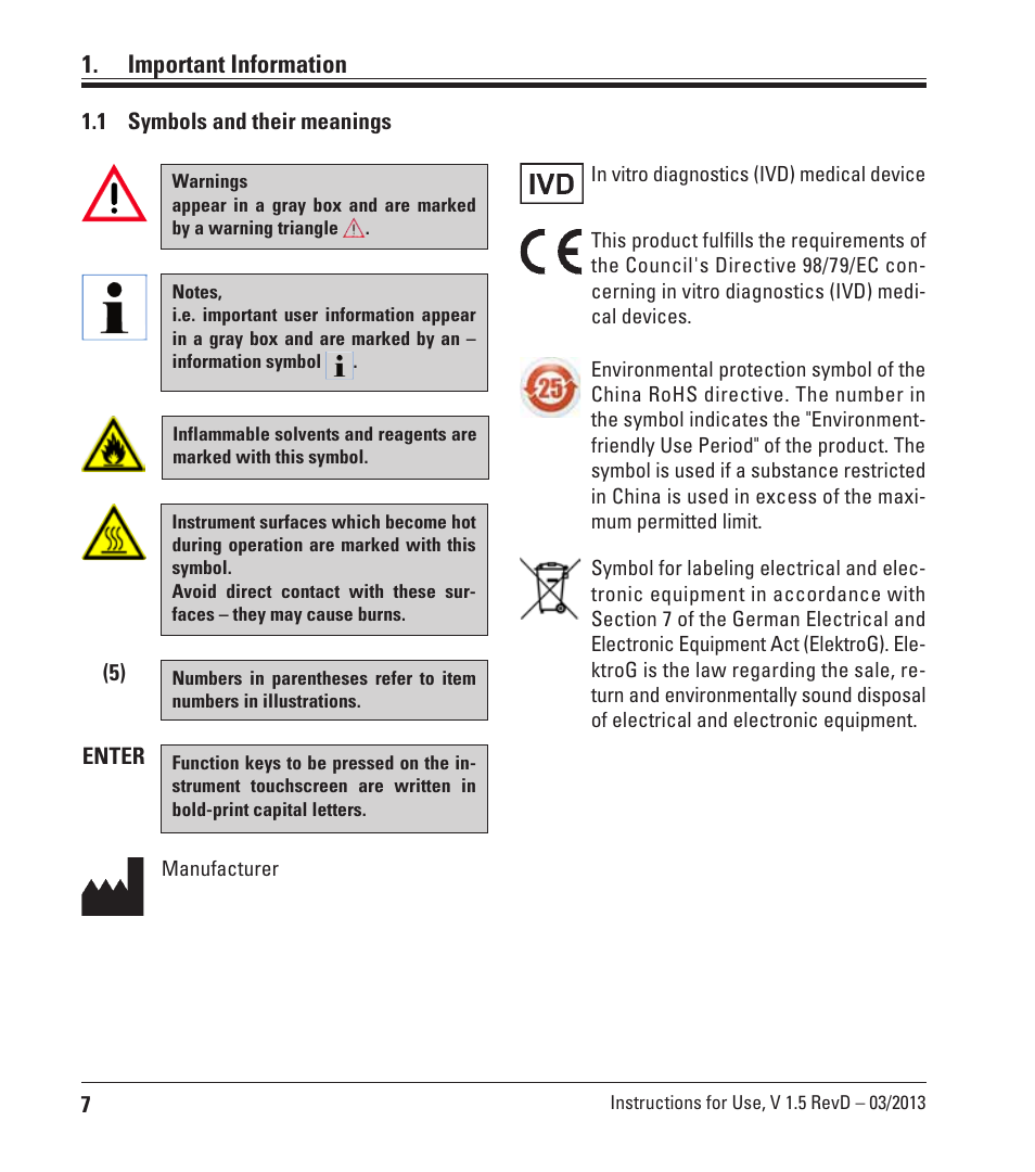 Important information, 1 symbols and their meanings, Symbols and their meanings | Leica Biosystems ASP300 S User Manual | Page 6 / 88