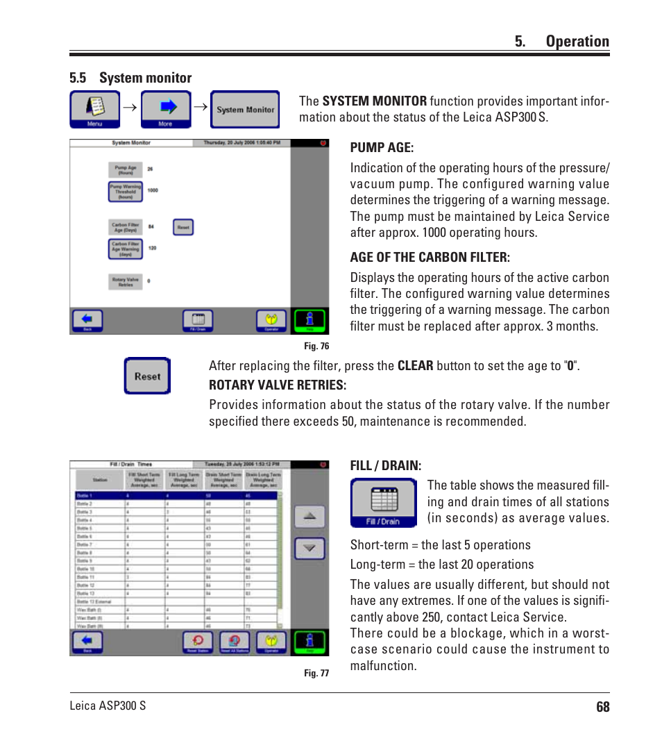 5 system monitor, System monitor, Operation | Leica Biosystems ASP300 S User Manual | Page 67 / 88