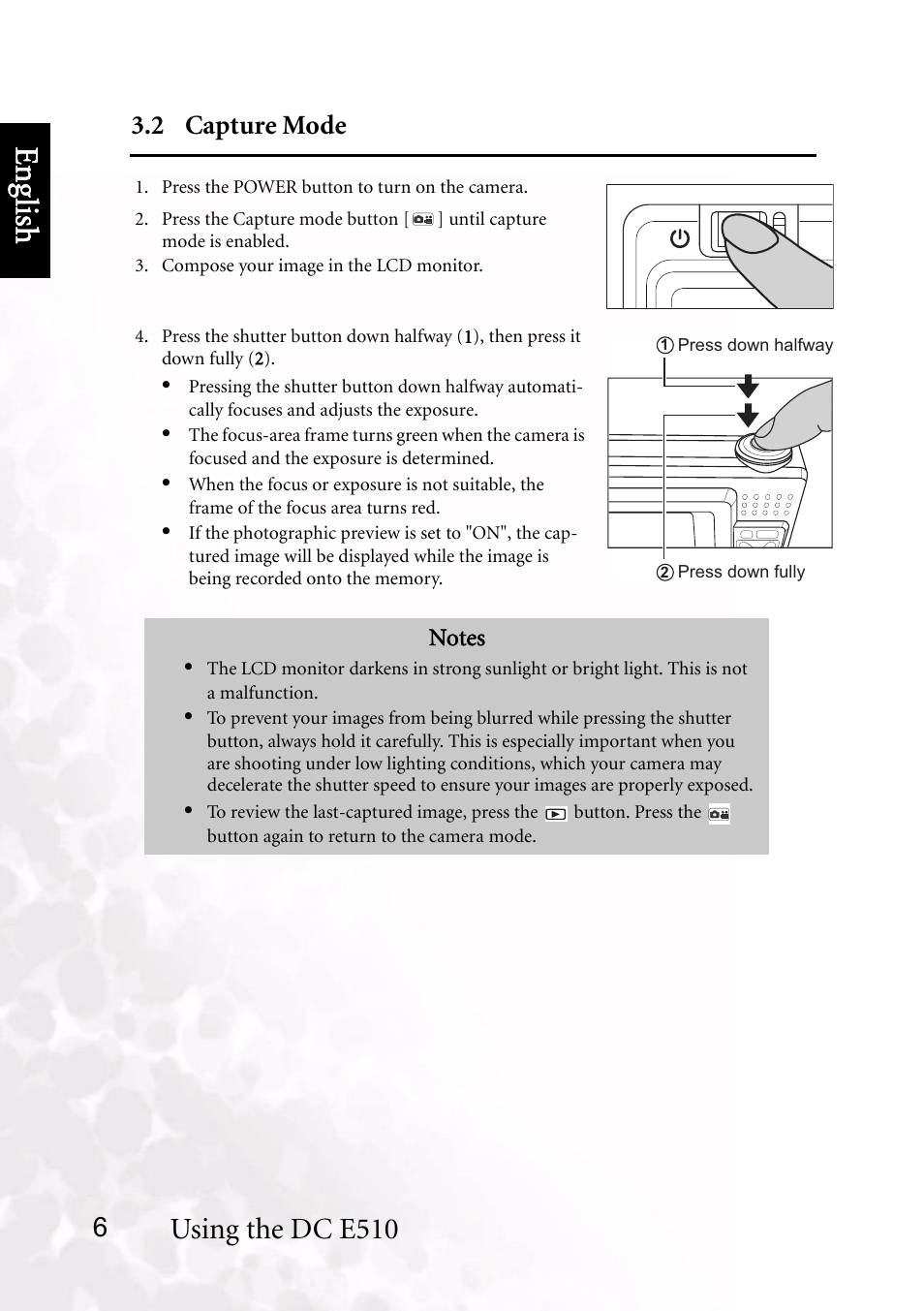 2 capture mode, Benq dc 5530 user’s manual, Eng lish | Using the dc e510 | BenQ DC E510 User Manual | Page 10 / 35