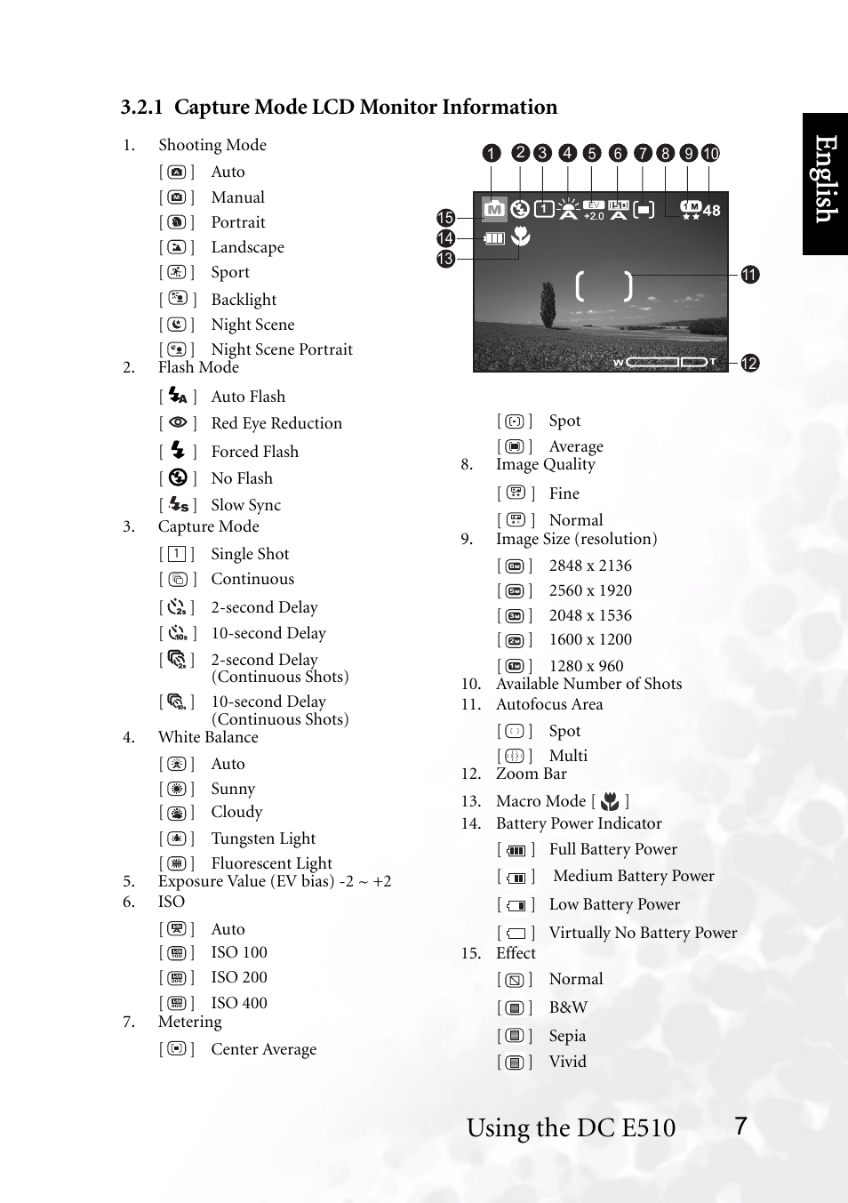 1 capture mode lcd monitor information, Benq dc 5530 user’s manual, Eng lish | Using the dc e510 | BenQ DC E510 User Manual | Page 11 / 35