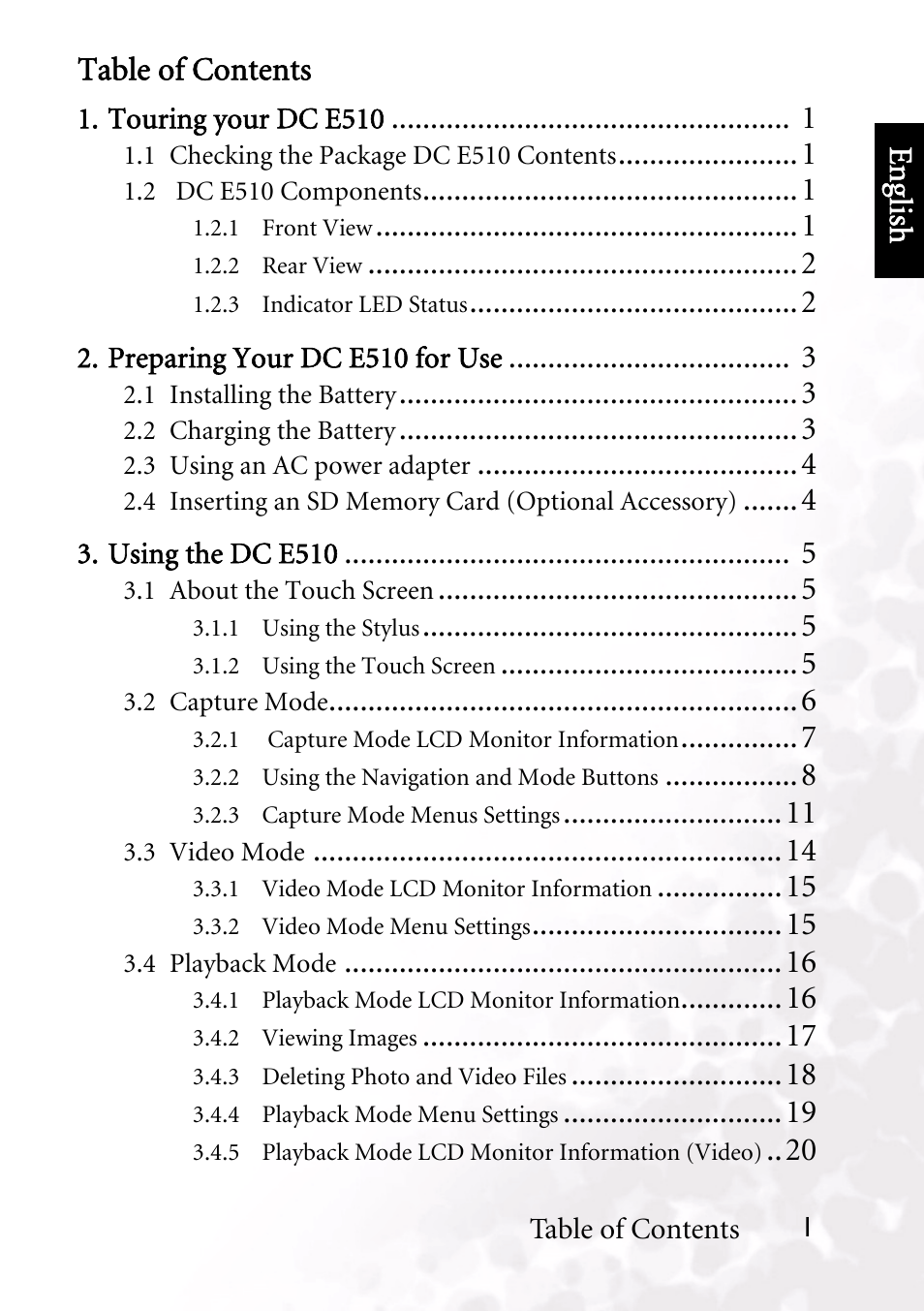 Benq dc 5330 table of contents | BenQ DC E510 User Manual | Page 3 / 35