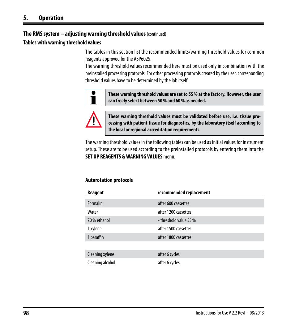 Operation | Leica Biosystems ASP6025 User Manual | Page 100 / 178