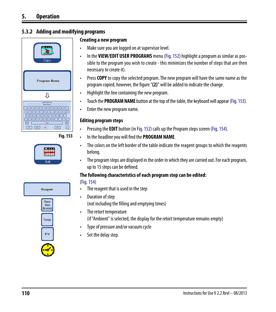 2 adding and modifying programs, Operation | Leica Biosystems ASP6025 User Manual | Page 112 / 178