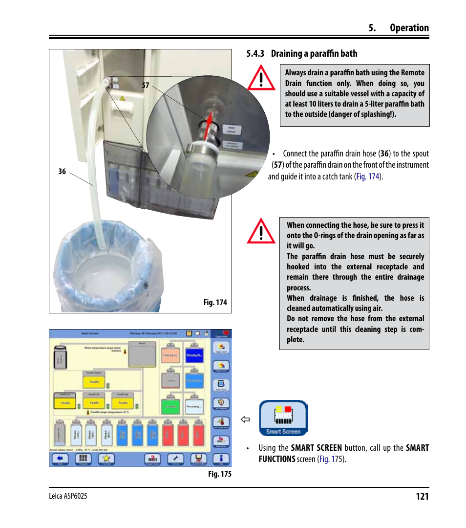 3 draining a paraffin bath, Operation | Leica Biosystems ASP6025 User Manual | Page 123 / 178