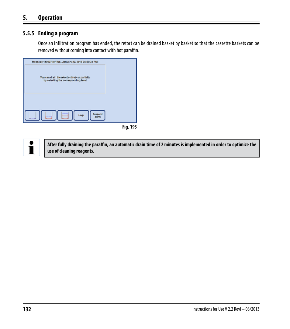 5 ending a program, Operation | Leica Biosystems ASP6025 User Manual | Page 134 / 178