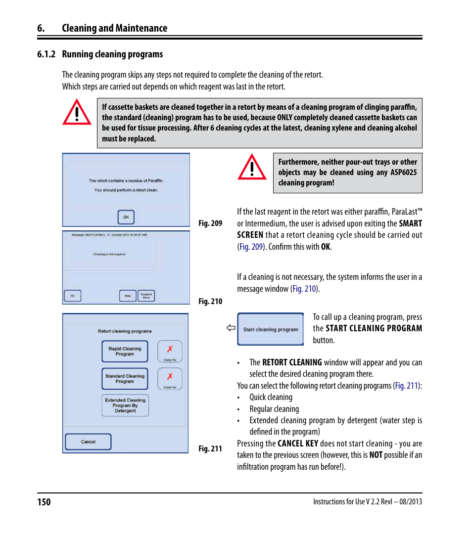 2 running cleaning programs, Cleaning and maintenance | Leica Biosystems ASP6025 User Manual | Page 152 / 178