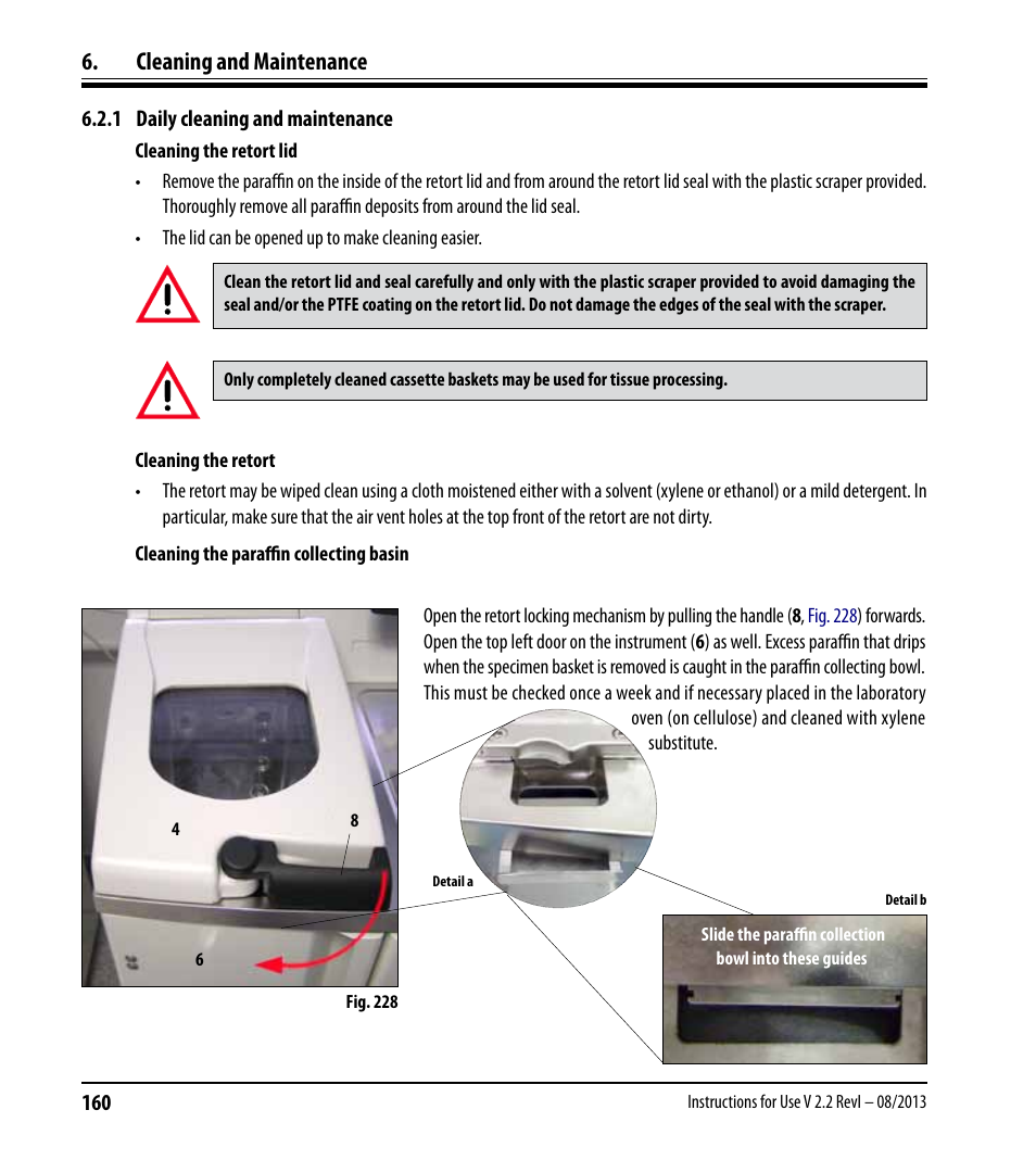 1 daily cleaning and maintenance, Cleaning and maintenance | Leica Biosystems ASP6025 User Manual | Page 162 / 178