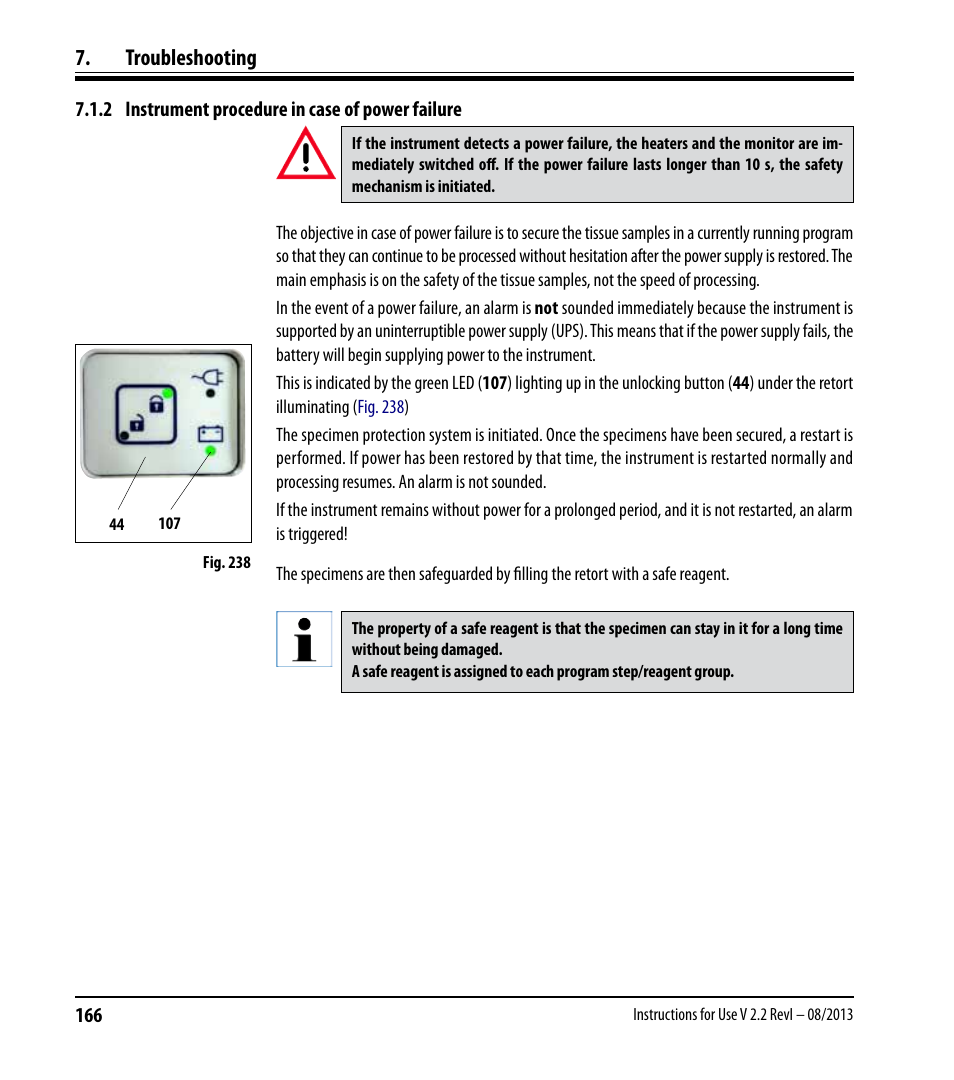 2 instrument procedure in case of power failure, Troubleshooting | Leica Biosystems ASP6025 User Manual | Page 168 / 178