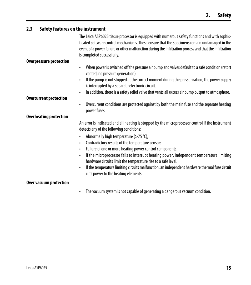 3 safety features on the instrument, Safety features on the instrument, Safety | Leica Biosystems ASP6025 User Manual | Page 17 / 178