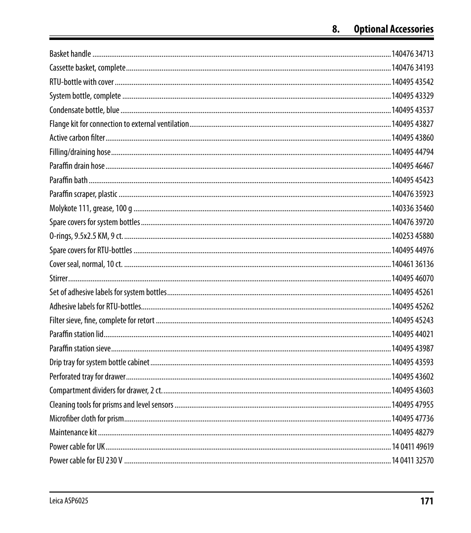 Optional accessories | Leica Biosystems ASP6025 User Manual | Page 173 / 178