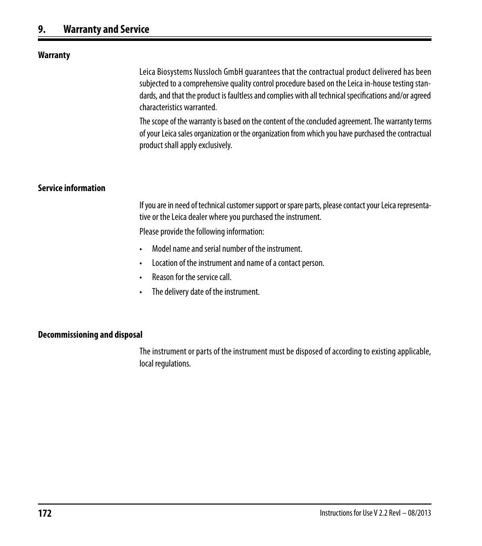 Warranty and service | Leica Biosystems ASP6025 User Manual | Page 174 / 178