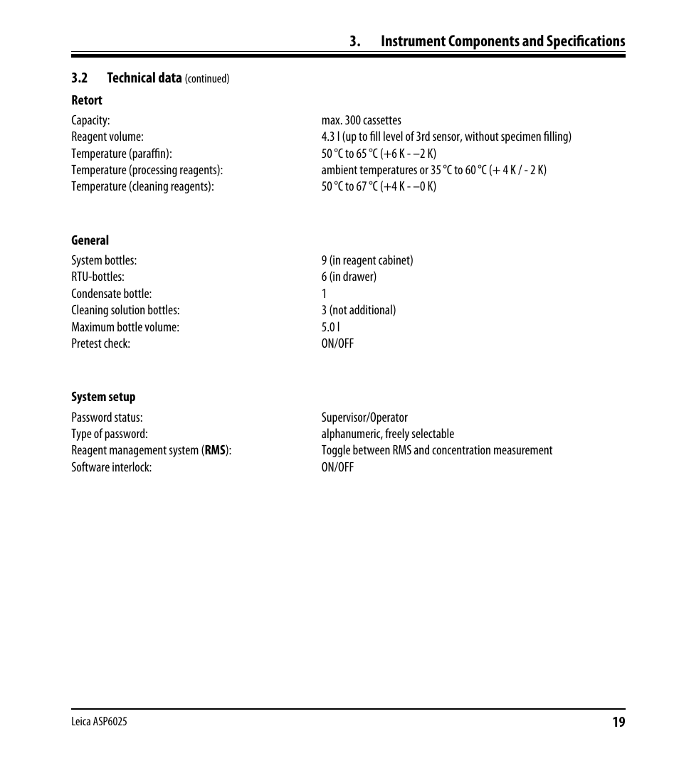 Instrument components and specifications | Leica Biosystems ASP6025 User Manual | Page 21 / 178