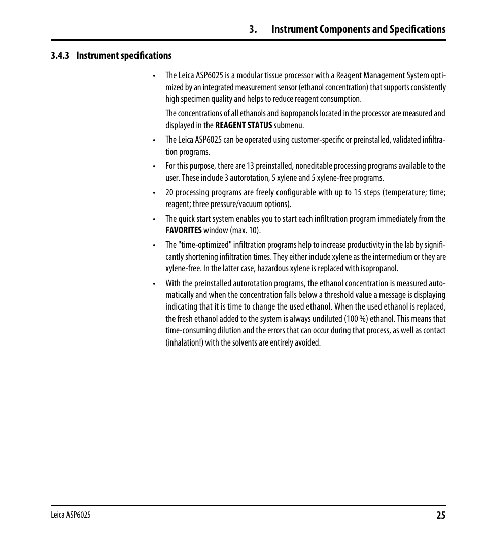 3 instrument specifications, Instrument components and specifications | Leica Biosystems ASP6025 User Manual | Page 27 / 178