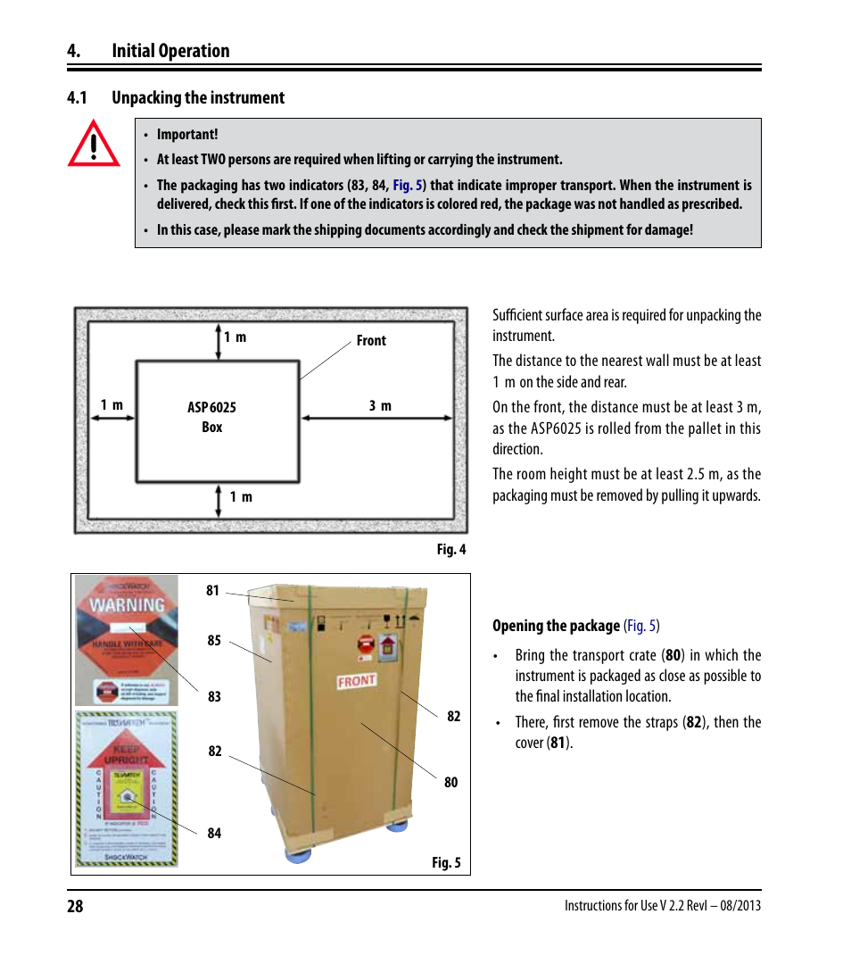 Initial operation, 1 unpacking the instrument, Unpacking the instrument | Leica Biosystems ASP6025 User Manual | Page 30 / 178