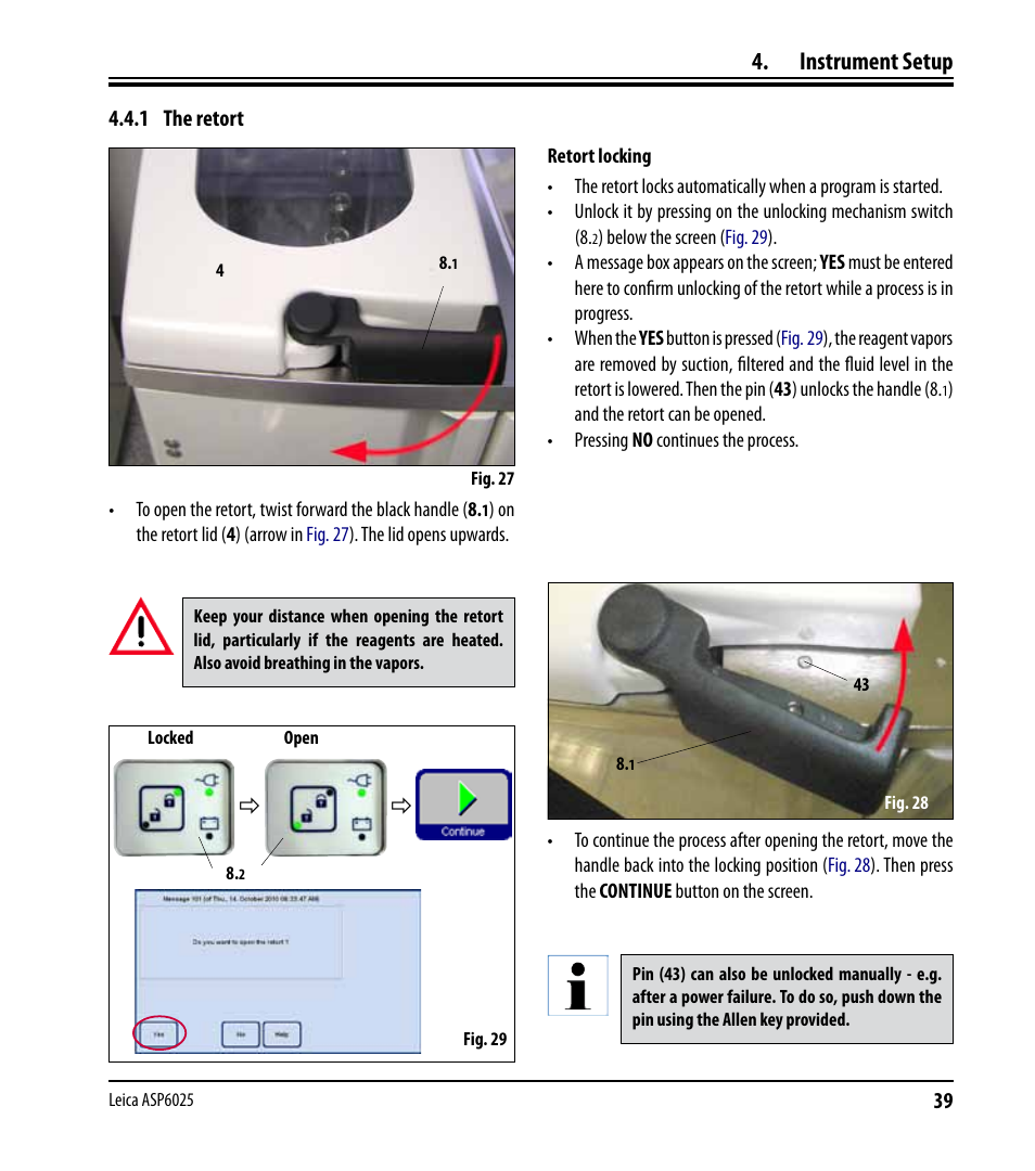 1 the retort, Instrument setup | Leica Biosystems ASP6025 User Manual | Page 41 / 178