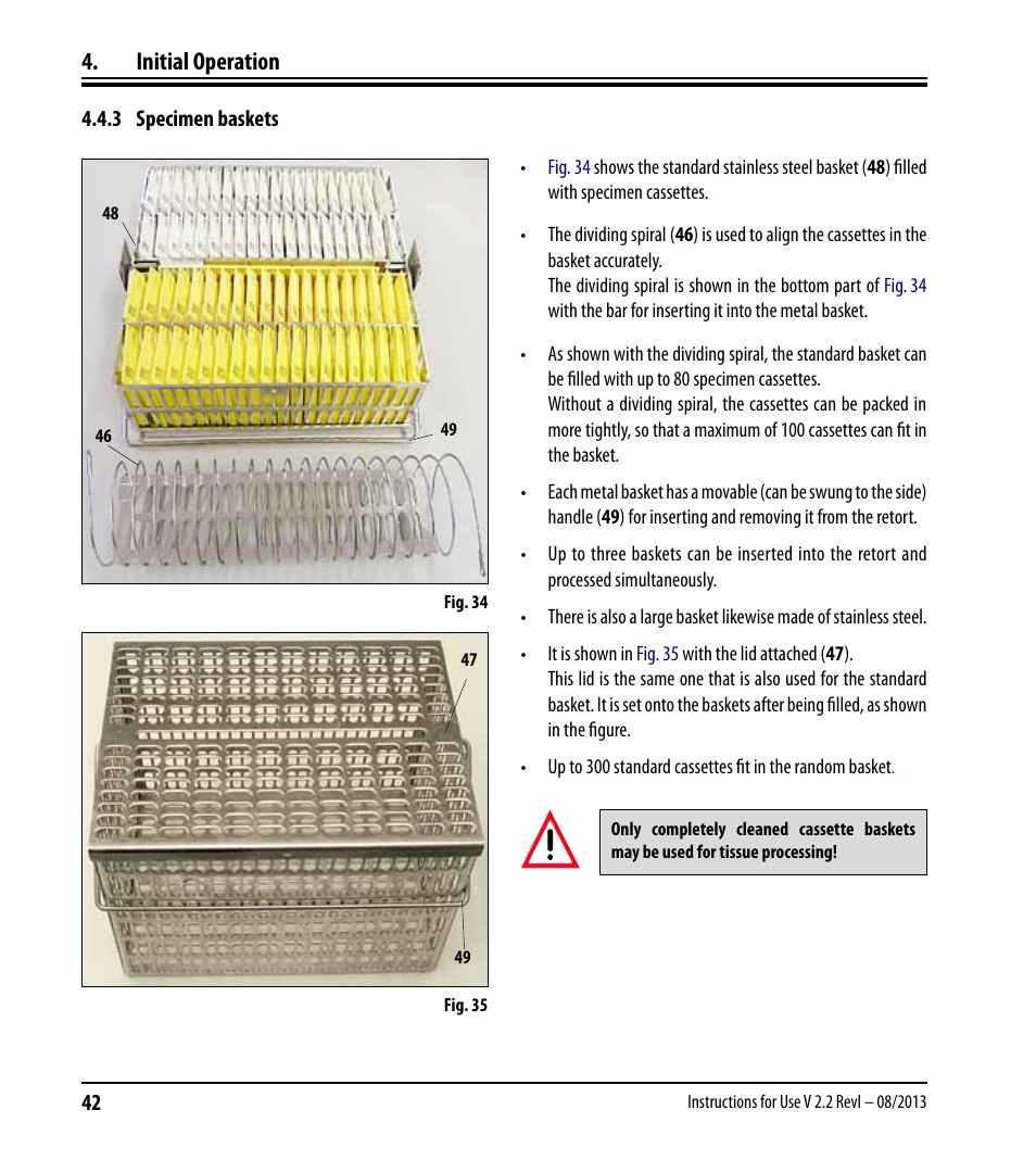3 specimen baskets, Initial operation | Leica Biosystems ASP6025 User Manual | Page 44 / 178