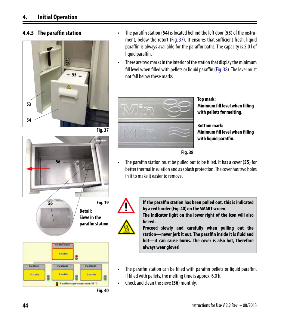 5 the paraffin station, Initial operation | Leica Biosystems ASP6025 User Manual | Page 46 / 178