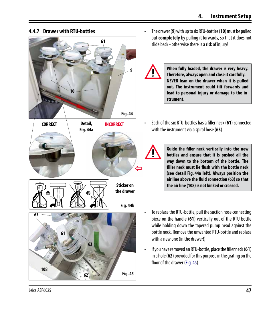 7 drawer with rtu-bottles, Instrument setup | Leica Biosystems ASP6025 User Manual | Page 49 / 178