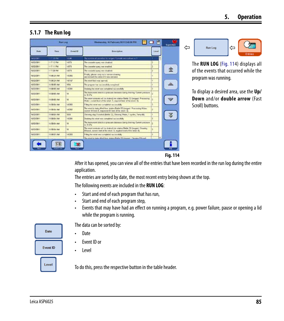 7 the run log | Leica Biosystems ASP6025 User Manual | Page 87 / 178